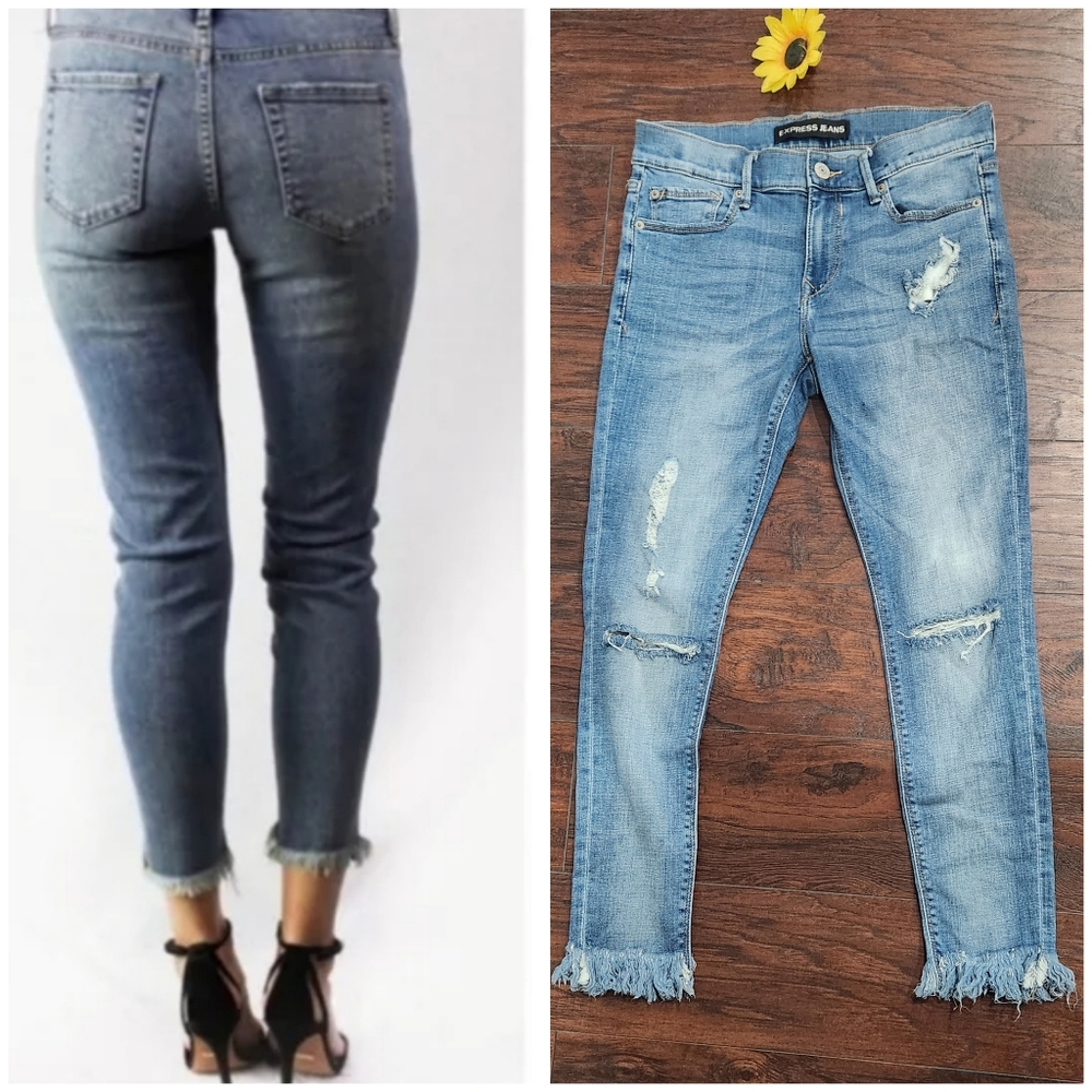 Express Performance Cropped Legging Mid Rise Jeans - image 1